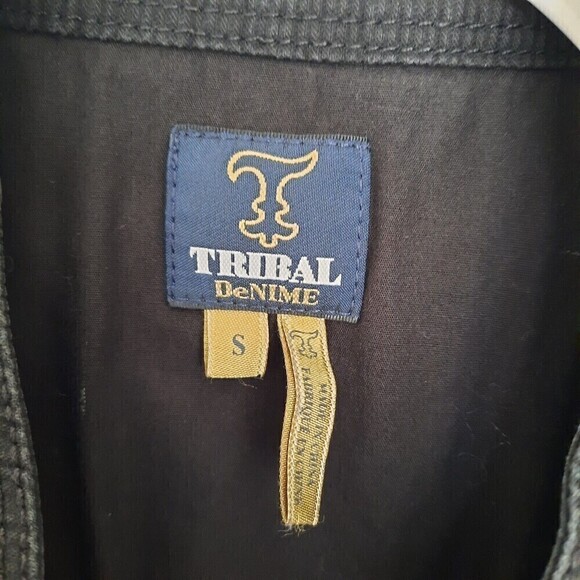 Tribal Denime Women's Black Denim Coat Military Style Size Small - Picture 2 of 9